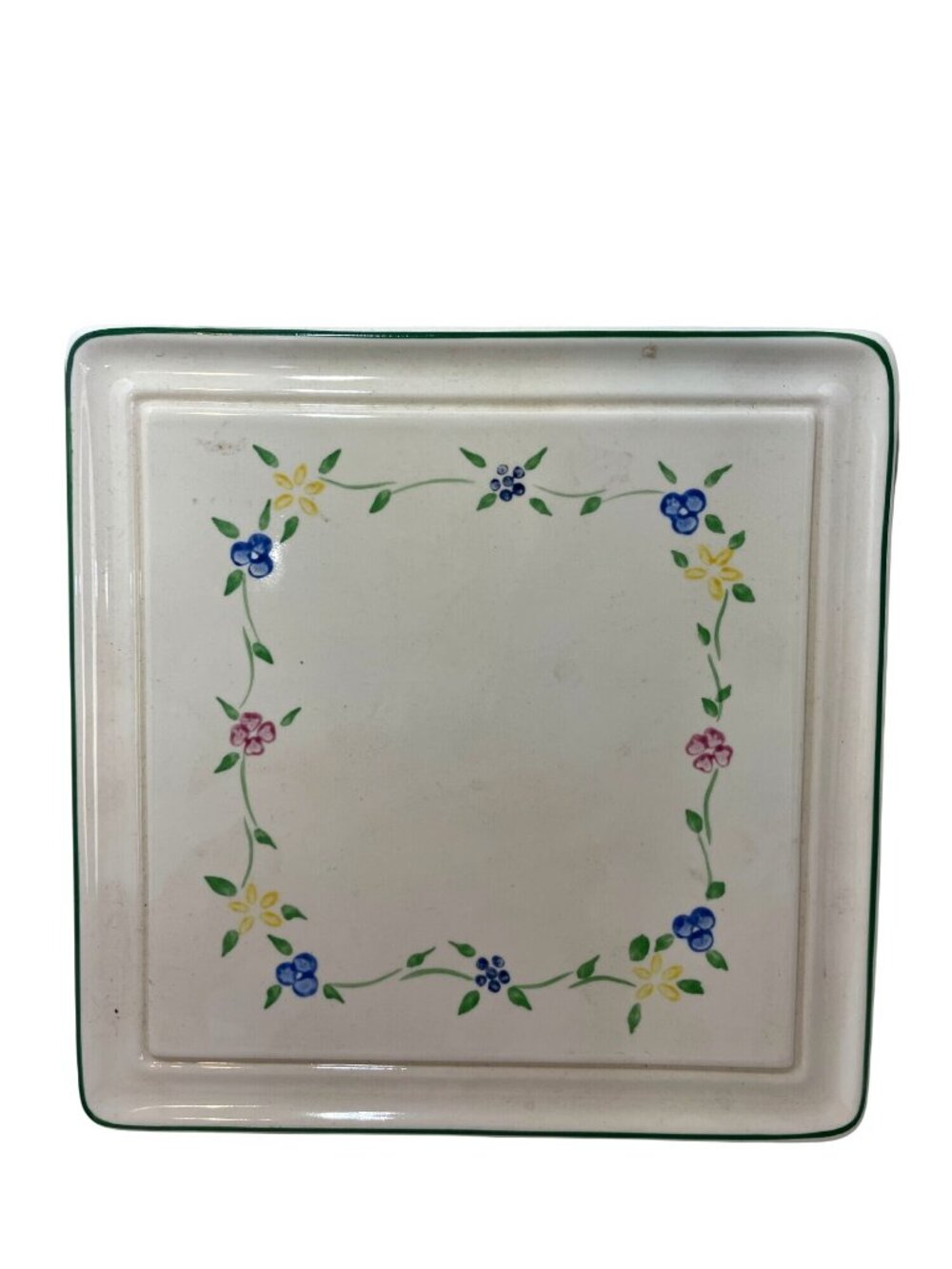 Floral Pfaltzgraff Spectrum Square Trivet Plate Signed D. Kunkle USA 7.5"x7.5"